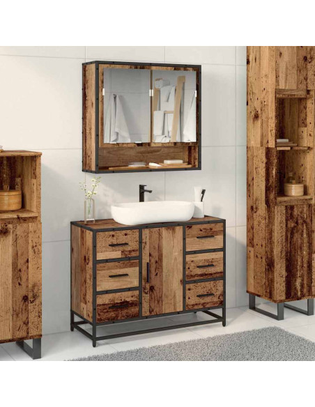 Set di mobili per il bagno 2 pcs Legno vecchio 80 x 33 x 60 cm