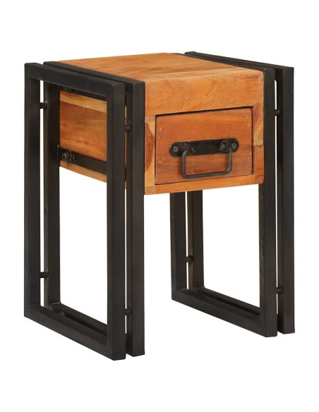 Tavolino con cassetto 30 x 30 x 40 cm Legno di Acacia Massello