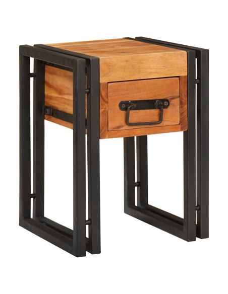 Tavolino con cassetto 30 x 30 x 40 cm Legno di Acacia Massello