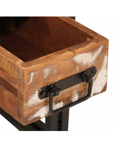 Tavolino con cassetto 30 x 30 x 40 cm Legno Recuperato Massello 2