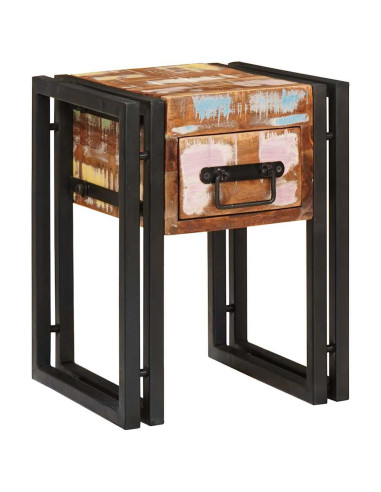 Tavolino con cassetto 30 x 30 x 40 cm Legno Recuperato Massello