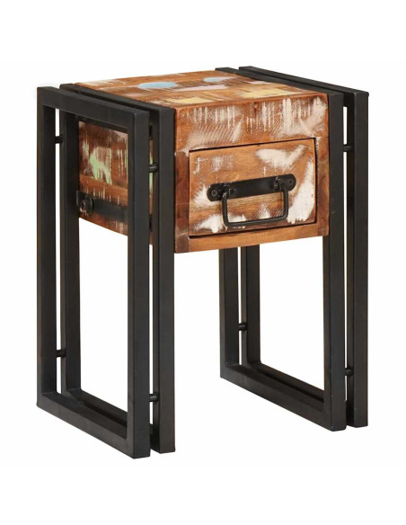 Tavolino 30 x 30 x 40 cm Legno massiccio recuperato e metallo