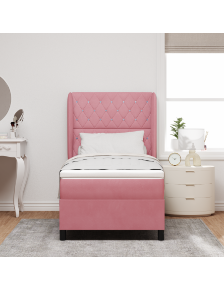 Letto a Molle con Materasso  Rosa 100x200 cm Velluto