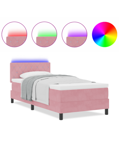 Letto a Sorgente LED con materasso Rosa 100 x 200 cm Velluto