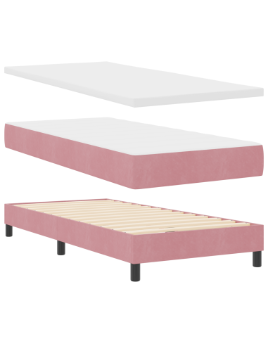Letto a Sorgente LED con materasso Rosa 100 x 200 cm Velluto