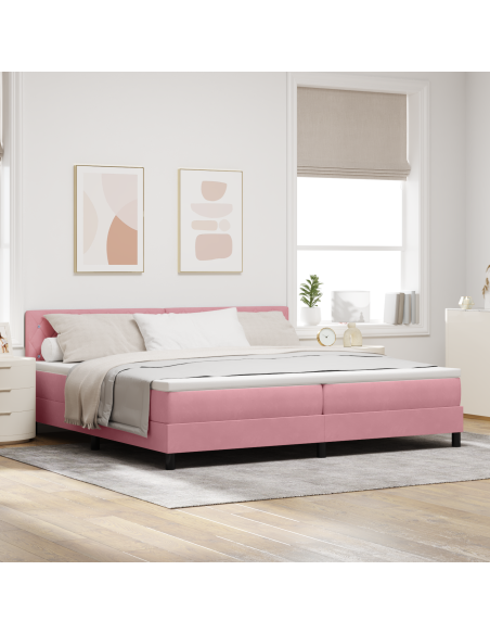 Letto a box spring con materasso e LED Rosa 200x200 cm in velluto