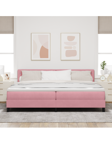 Letto a Sorgente LED con materasso Rosa 200 x 200 cm Velluto