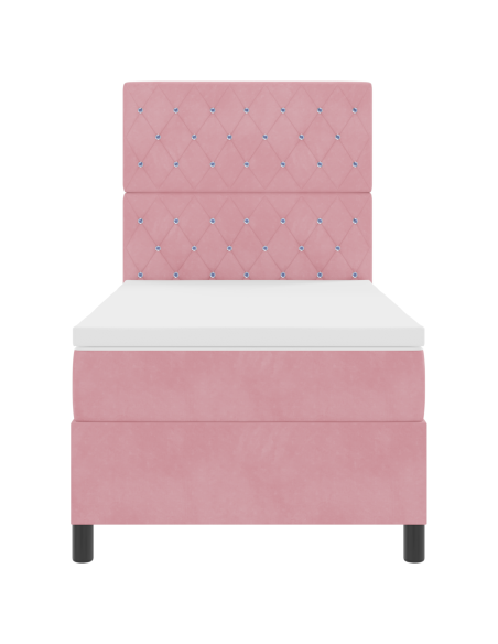 Letto a Sorgente LED con materasso Rosa 100 x 200 cm Tessuto