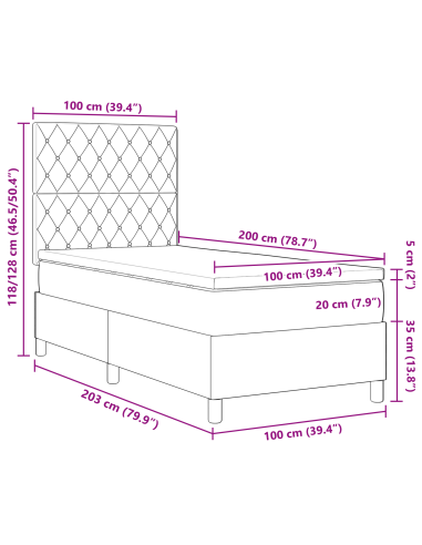 Letto a Sorgente LED con materasso Rosa 100 x 200 cm Tessuto