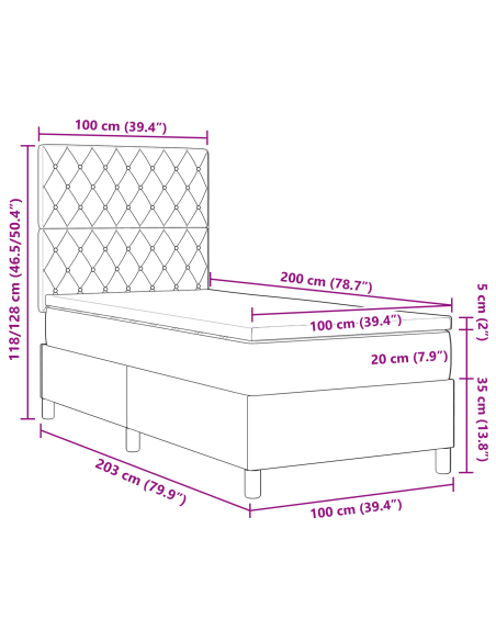 Letto a Sorgente LED con materasso Rosa 100 x 200 cm Tessuto