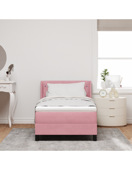 Letto Box Spring con Materasso Rosa 100x200 cm Velluto