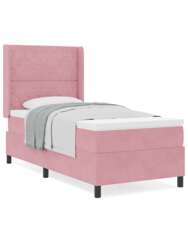 Letto a molle con materasso Rosa 100 x 200 cm Velluto