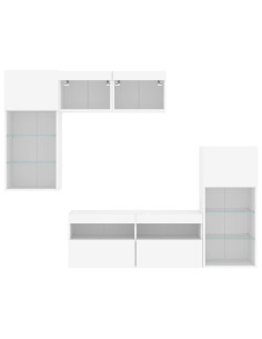 Mobili TV a Muro con LED 5pz Bianchi in Legno Multistrato