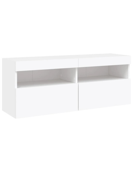 Mobili TV a Muro con LED 5pz Bianchi in Legno Multistrato