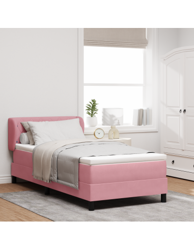 Letto a molle con materasso Rosa 100 x 200 cm Velluto