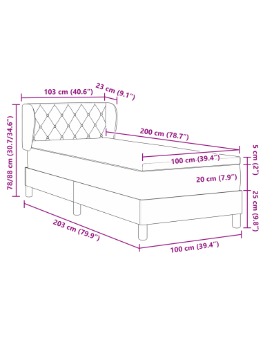 Letto a molle con materasso Rosa 100 x 200 cm Velluto