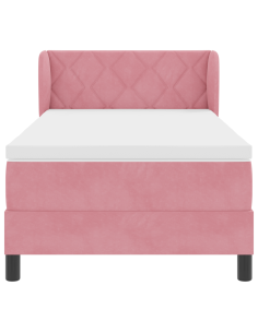 Letto a molle con materasso Rosa 100 x 200 cm Velluto