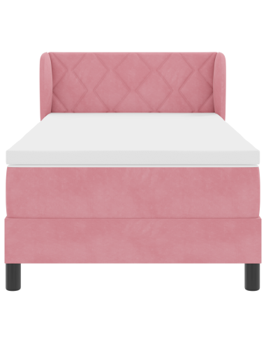 Letto a molle con materasso Rosa 100 x 200 cm Velluto
