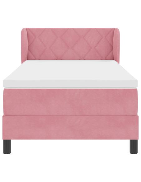Letto a molle con materasso Rosa 100 x 200 cm Velluto
