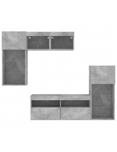 Mobili TV a Muro con LED 5pz Grigio Cemento Legno Multistrato 2