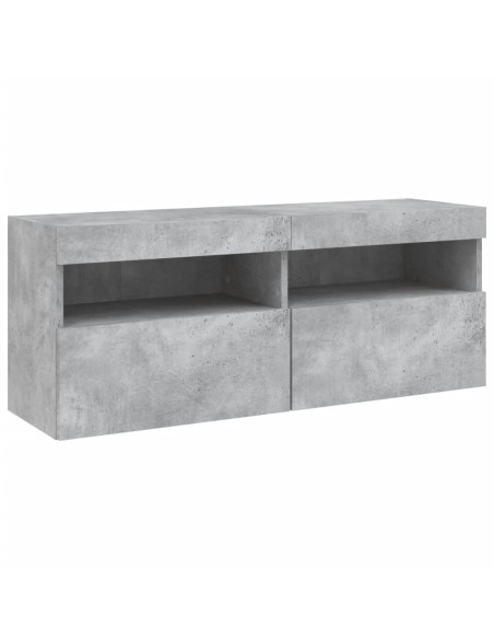 Mobili TV a Muro con LED 5pz Grigio Cemento Legno Multistrato