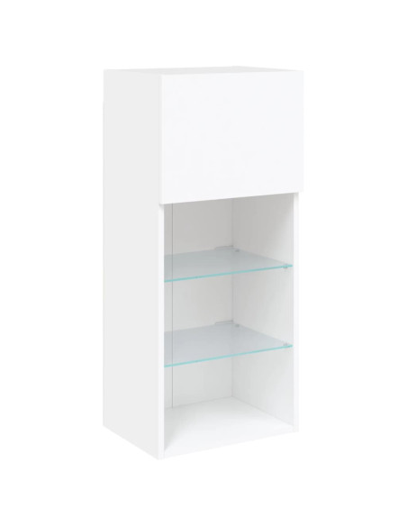 Mobili TV a Muro con LED 5pz Bianchi in Legno Multistrato