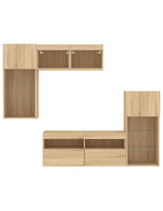 Mobili TV a Muro con LED 5pz Rovere Sonoma Legno Multistrato