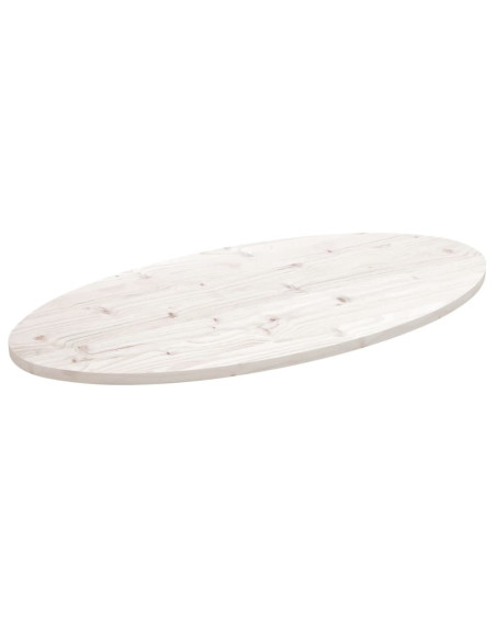 Piano Tavolo Bianco 110x55x2,5 cm Legno Massello di Pino Ovale