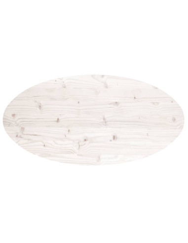 Piano Tavolo Bianco 110x55x2,5 cm Legno Massello di Pino Ovale