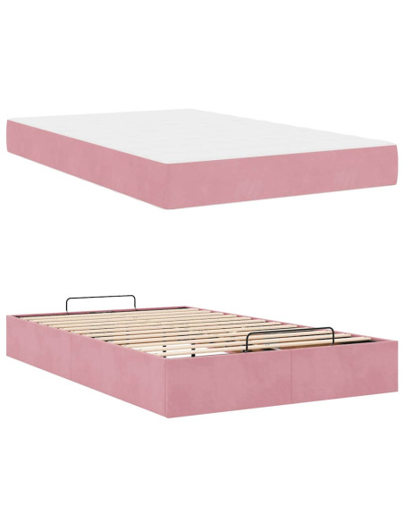 Struttura del letto con archiviazione Rosa 120 x 200 cm Velluto