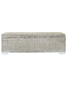 Portaoggetti Bianco 110cm Rattan Kubu Naturale e Massello Mogano