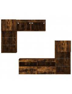 Mobili TV a Muro con LED 5pz Rovere Fumo in Legno Multistrato