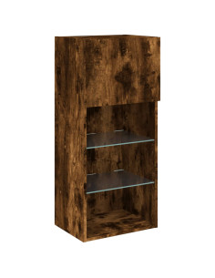 Mobili TV a Muro con LED 5pz Rovere Fumo in Legno Multistrato 2