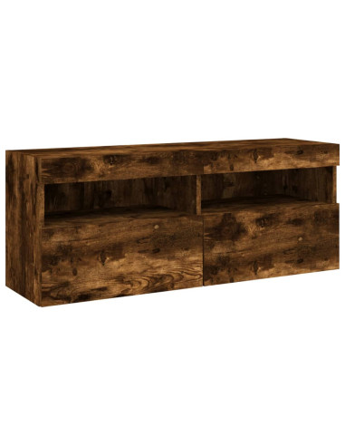 Mobili TV a Muro con LED 5pz Rovere Fumo in Legno Multistrato