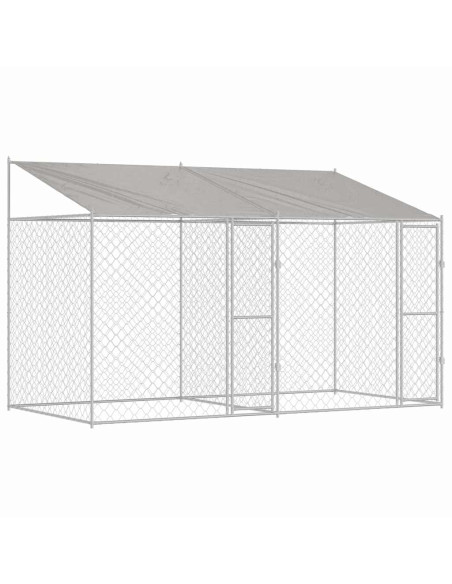 Gabbia per Cani con Tetto Argento 400 x 200 x 258 cm