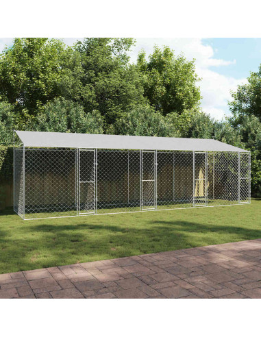 Gabbia per Cani con Tetto Argento 800 x 200 x 258 cm
