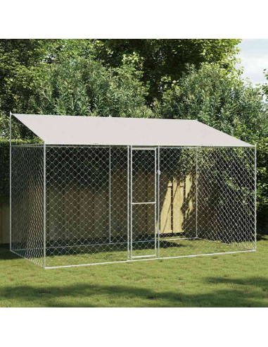 Gabbia per Cani con Tetto Argento 400 x 200 x 258 cm