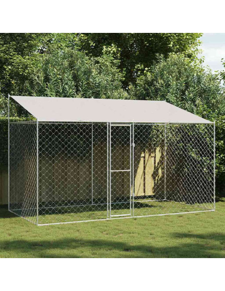 Gabbia per Cani con Tetto Argento 400 x 200 x 258 cm