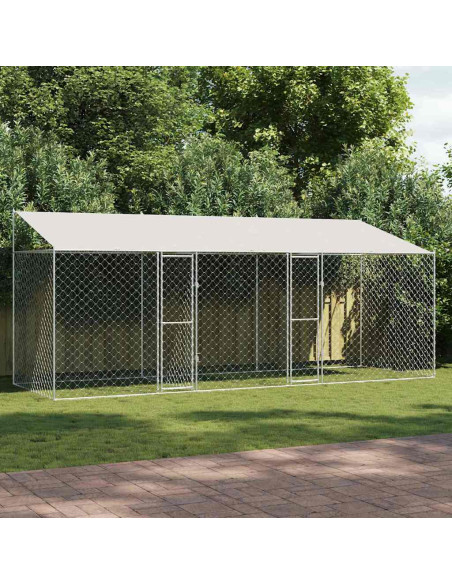 Gabbia per Cani con Tetto Argento 600 x 200 x 258 cm