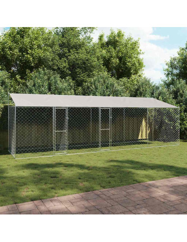 Gabbia per Cani con Tetto Argento 800 x 200 x 258 cm