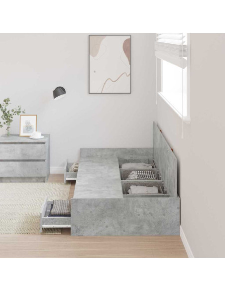 Struttura letto con contenitore Grigio cemento 90 x 200 cm