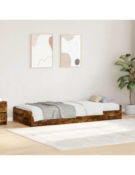 Struttura letto con contenitore con testiera Rovere fumé 80 x 200 cm