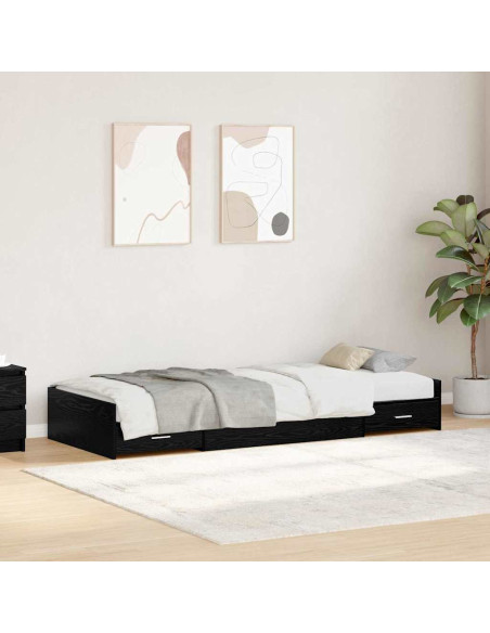 Struttura letto con contenitore con testiera Rovere Nero 75 x 190 cm
