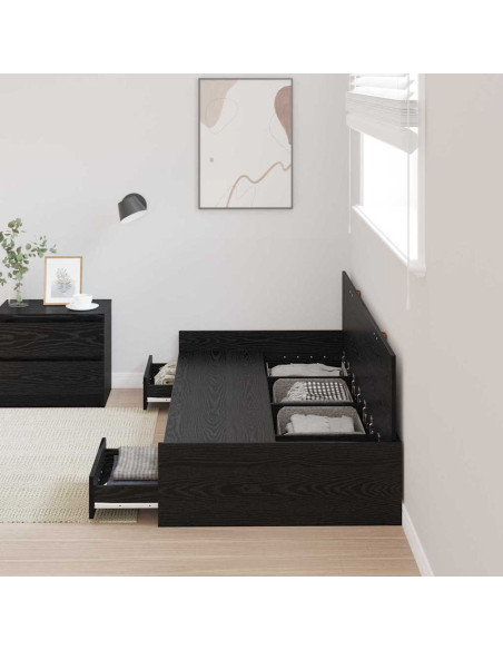 Struttura letto con contenitore con testiera Rovere Nero 75 x 190 cm