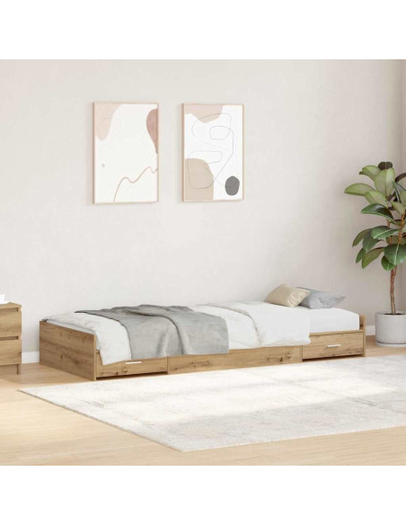 Struttura letto con contenitore Rovere artigianale 75 x 190 cm