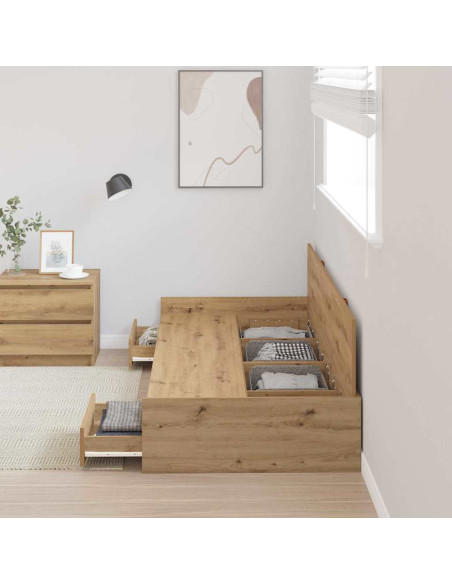 Struttura letto con contenitore Rovere artigianale 75 x 190 cm