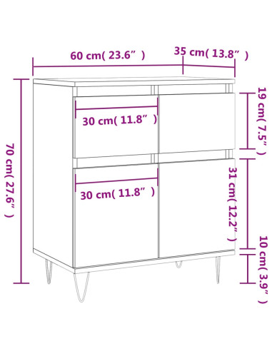Credenza Bianca 60x35x70 cm in Legno Multistrato