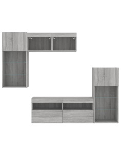 Mobili TV a Muro con LED 5pz Grigio Sonoma in Legno Multistrato