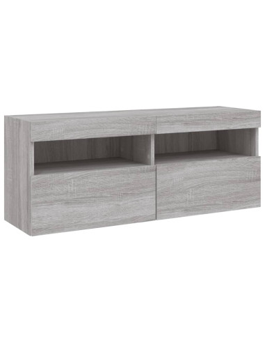 Mobili TV a Muro con LED 5pz Grigio Sonoma in Legno Multistrato
