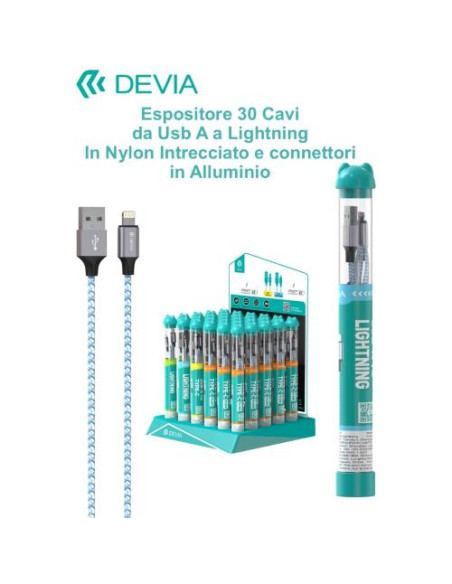 DEVIA ESPOSITORE 30 CAVI DA USB A A LIGHTNING IN CORDA INTRECCIATA